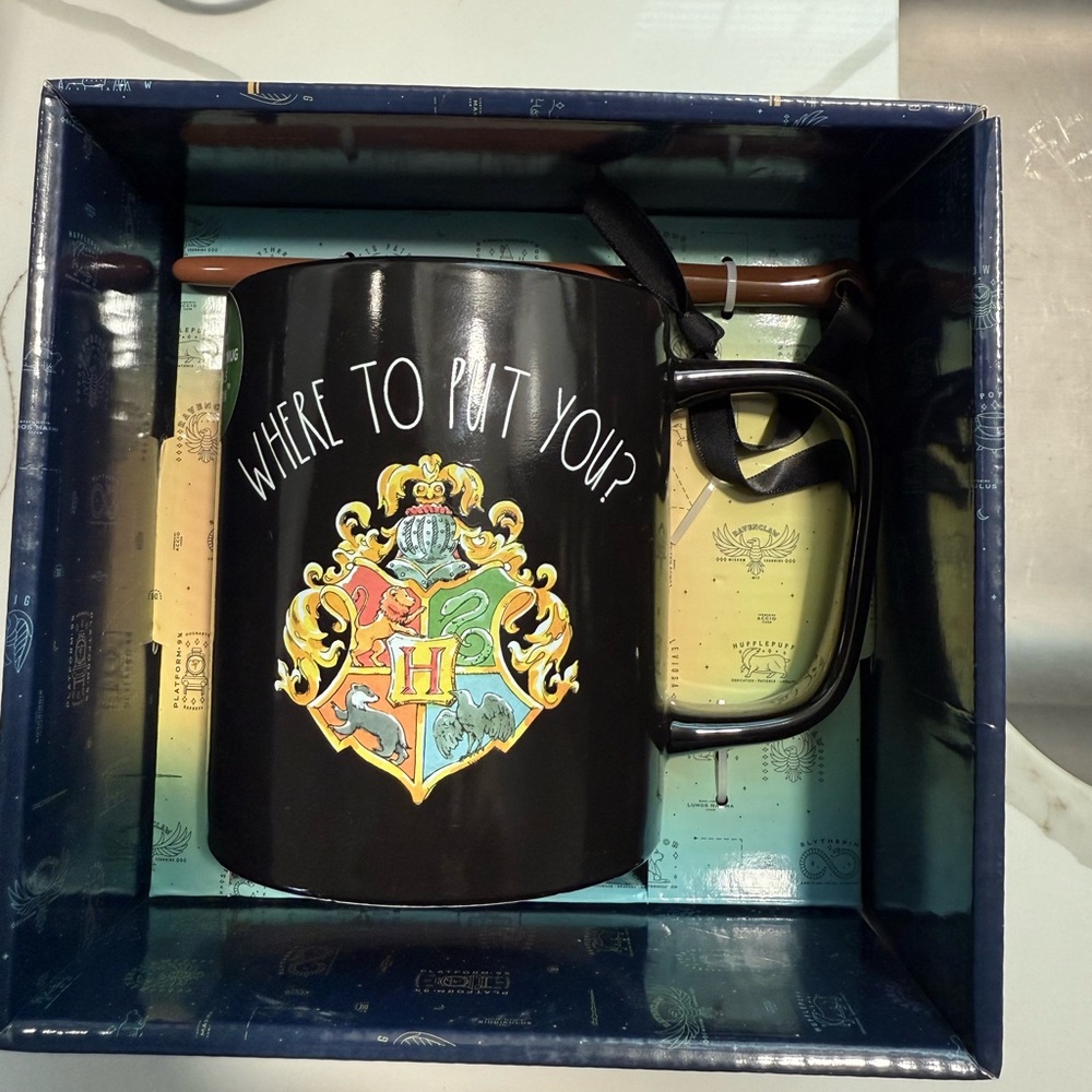 Rae Dunn Black Mug with Colorful Crest